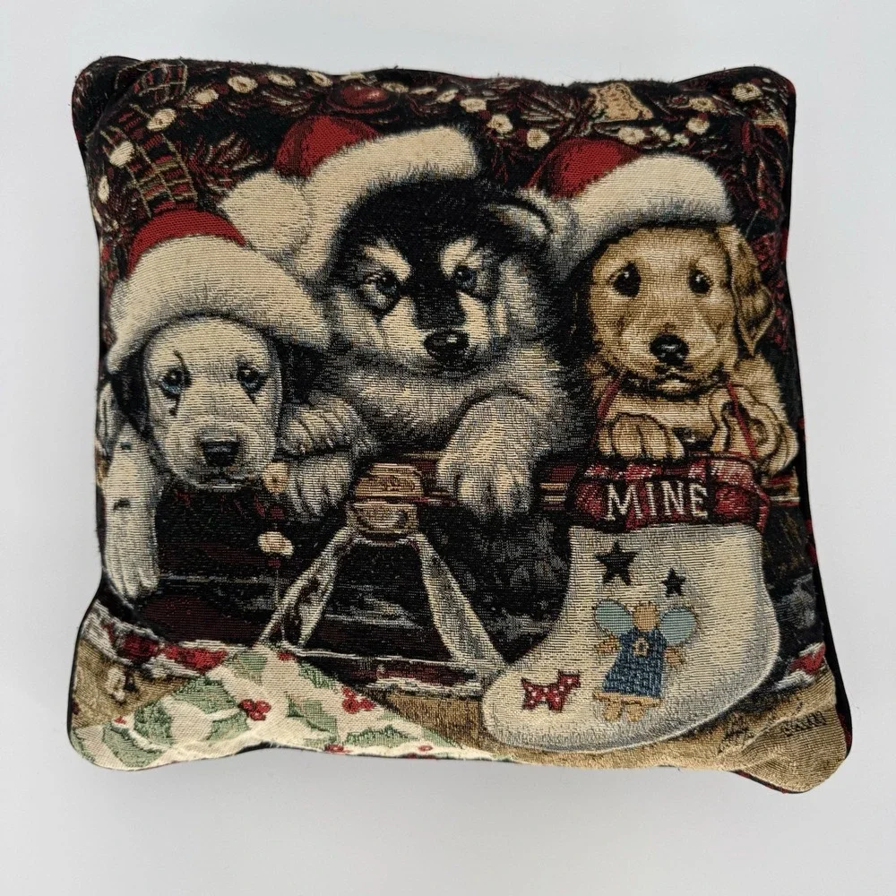 Jenny Newland Christmas Santa Puppy Pillow Husky Dalmatian‎ Spaniel Tapestry